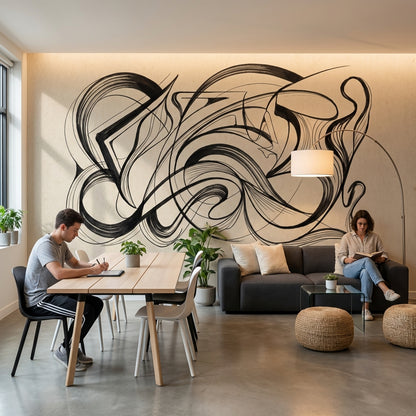 Siyah Beyaz Soyut Çizgili Poster Duvar Kağıdı Modern Salon