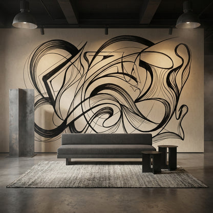 Siyah Beyaz Soyut Çizgili Poster Duvar Kağıdı Modern Salon