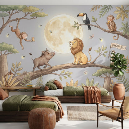 Safari Hayvanlı Poster Duvar Kağıdı Ay Temalı Çocuk Odası
