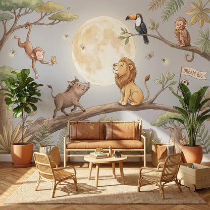 Safari Hayvanlı Poster Duvar Kağıdı Ay Temalı Çocuk Odası
