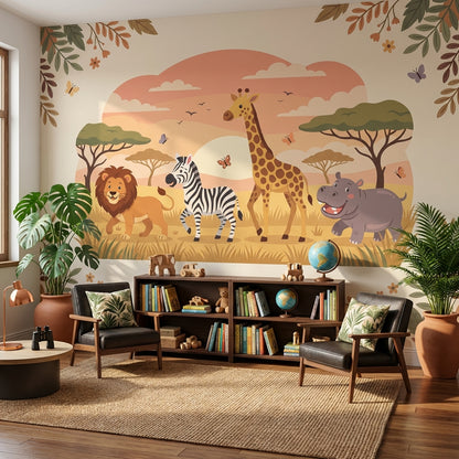 Safari Hayvanlı Poster Duvar Kağıdı Çocuk Odası Pastel Desenli