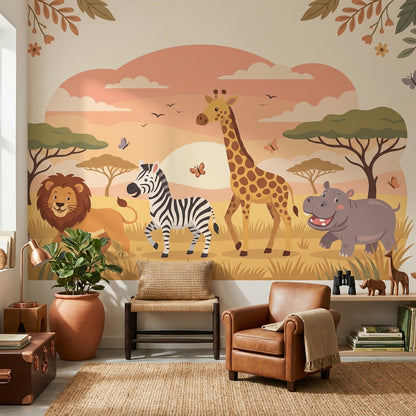 Safari Hayvanlı Poster Duvar Kağıdı Çocuk Odası Pastel Desenli