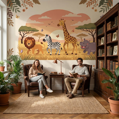 Safari Hayvanlı Poster Duvar Kağıdı Çocuk Odası Pastel Desenli