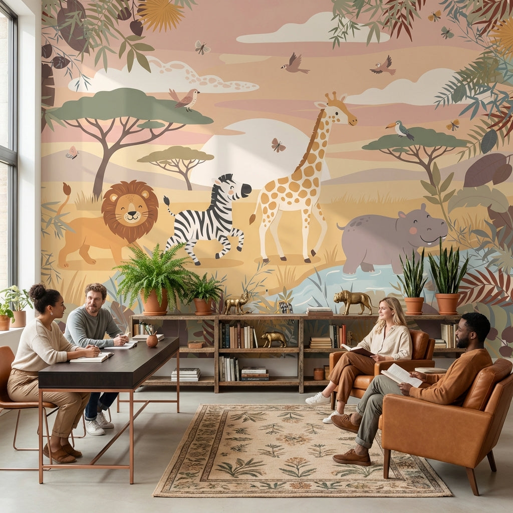Safari Hayvanlı Poster Duvar Kağıdı Çocuk Odası Pastel