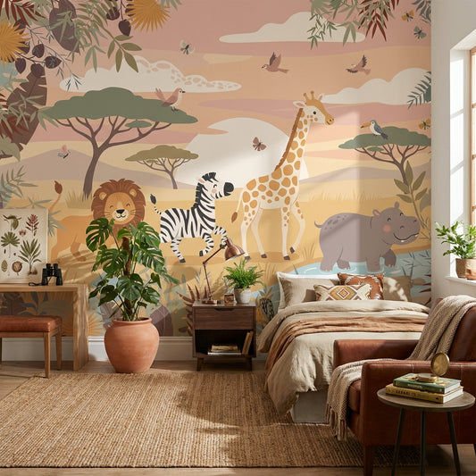 Safari Hayvanlı Poster Duvar Kağıdı Çocuk Odası Pastel