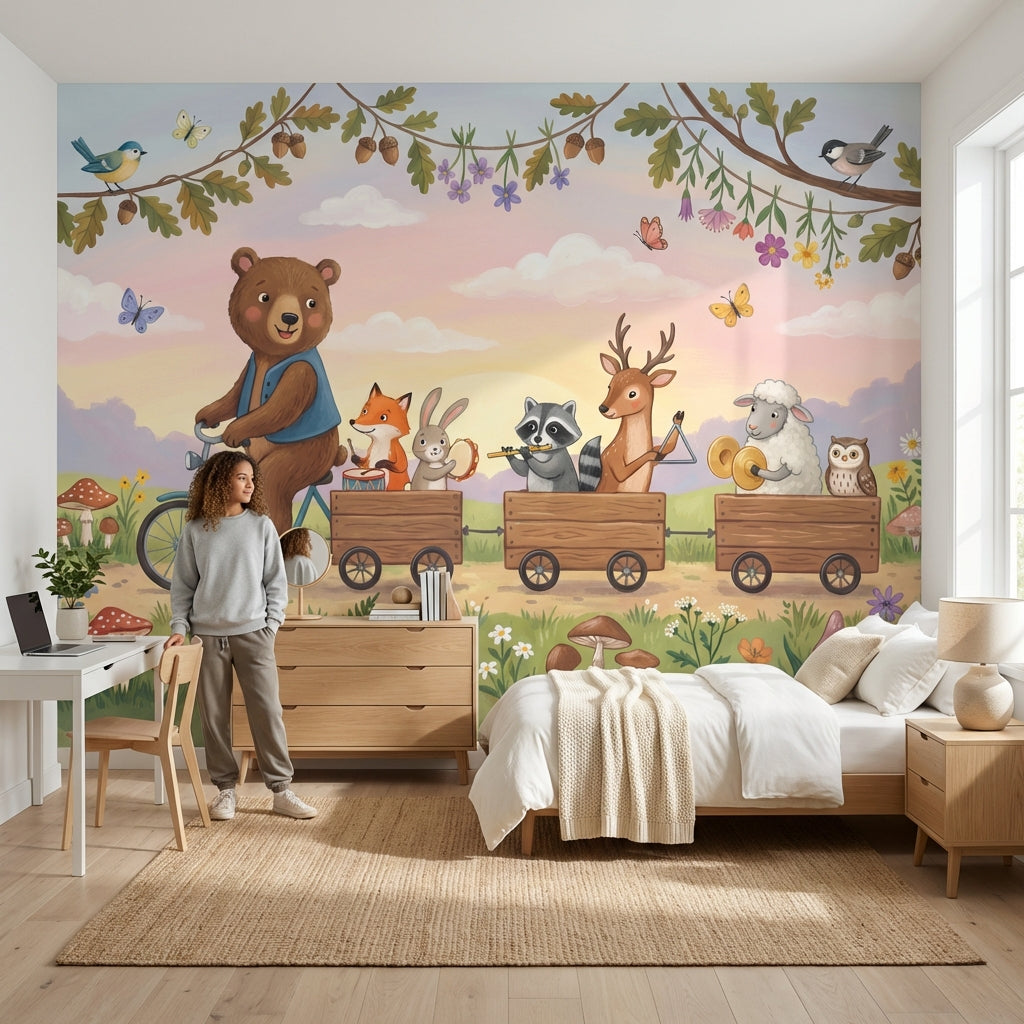 Orman Hayvanlı Poster Duvar Kağıdı Çocuk Odası Pastel