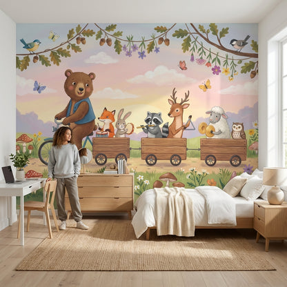 Orman Hayvanlı Poster Duvar Kağıdı Çocuk Odası Pastel
