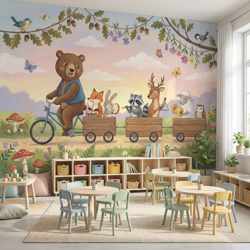 Orman Hayvanlı Poster Duvar Kağıdı Çocuk Odası Pastel