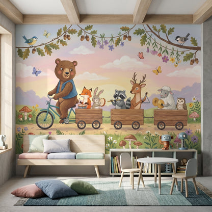 Orman Hayvanlı Poster Duvar Kağıdı Çocuk Odası Pastel
