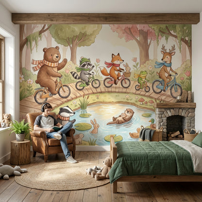 Orman Hayvanlı Poster Duvar Kağıdı Çocuk Odası Pastel İllüstrasyon