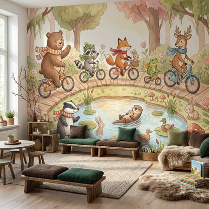 Orman Hayvanlı Poster Duvar Kağıdı Çocuk Odası Pastel İllüstrasyon