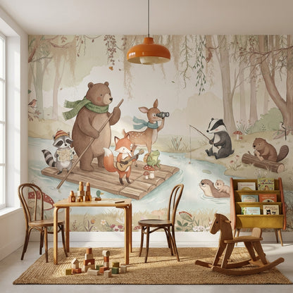 Orman Hayvanları Poster Duvar Kağıdı Pastel Çocuk Odası Desenli