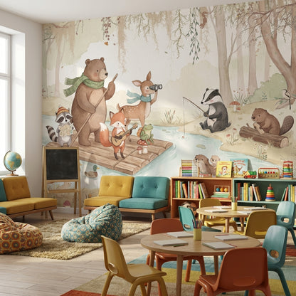Orman Hayvanları Poster Duvar Kağıdı Pastel Çocuk Odası Desenli