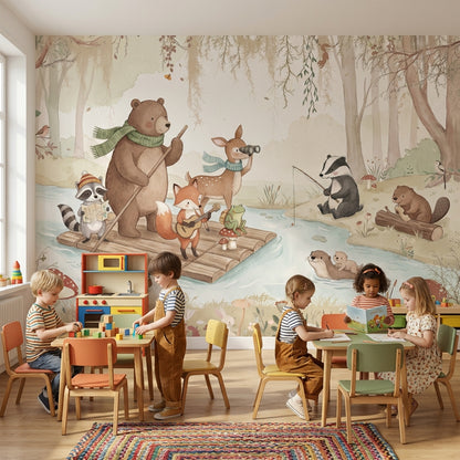 Orman Hayvanları Poster Duvar Kağıdı Pastel Çocuk Odası Desenli