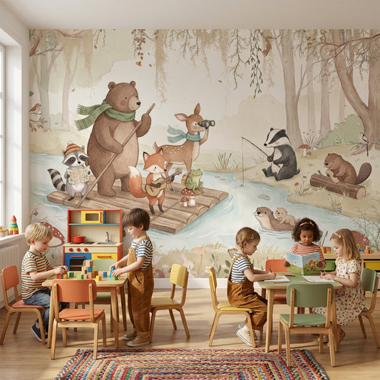 Orman Hayvanları Poster Duvar Kağıdı Pastel Çocuk Odası Desenli