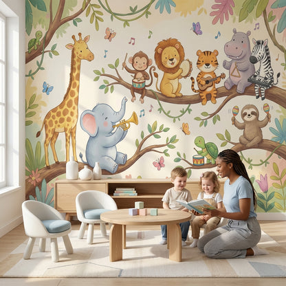 Müzikli Safari Hayvanları Poster Duvar Kağıdı Çocuk Odası