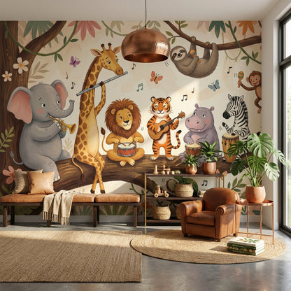 Müzikli Safari Hayvanları Poster Duvar Kağıdı Çocuk Odası