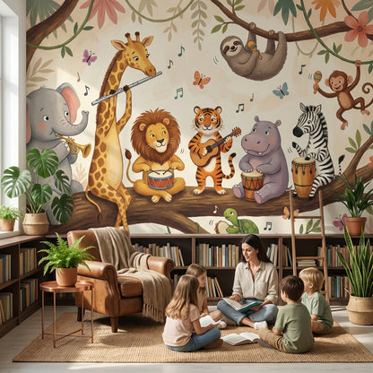 Müzikli Safari Hayvanları Poster Duvar Kağıdı Çocuk Odası