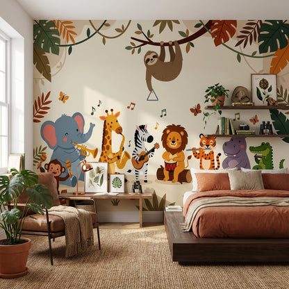 Müzik Çalan Safari Hayvanları Poster Duvar Kağıdı Bebek Odası