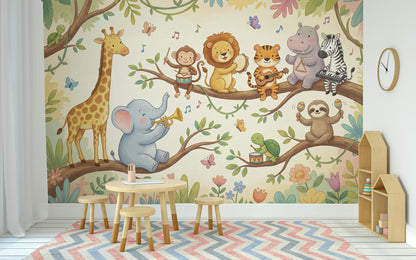 Müzikli Safari Hayvanları Poster Duvar Kağıdı Çocuk Odası