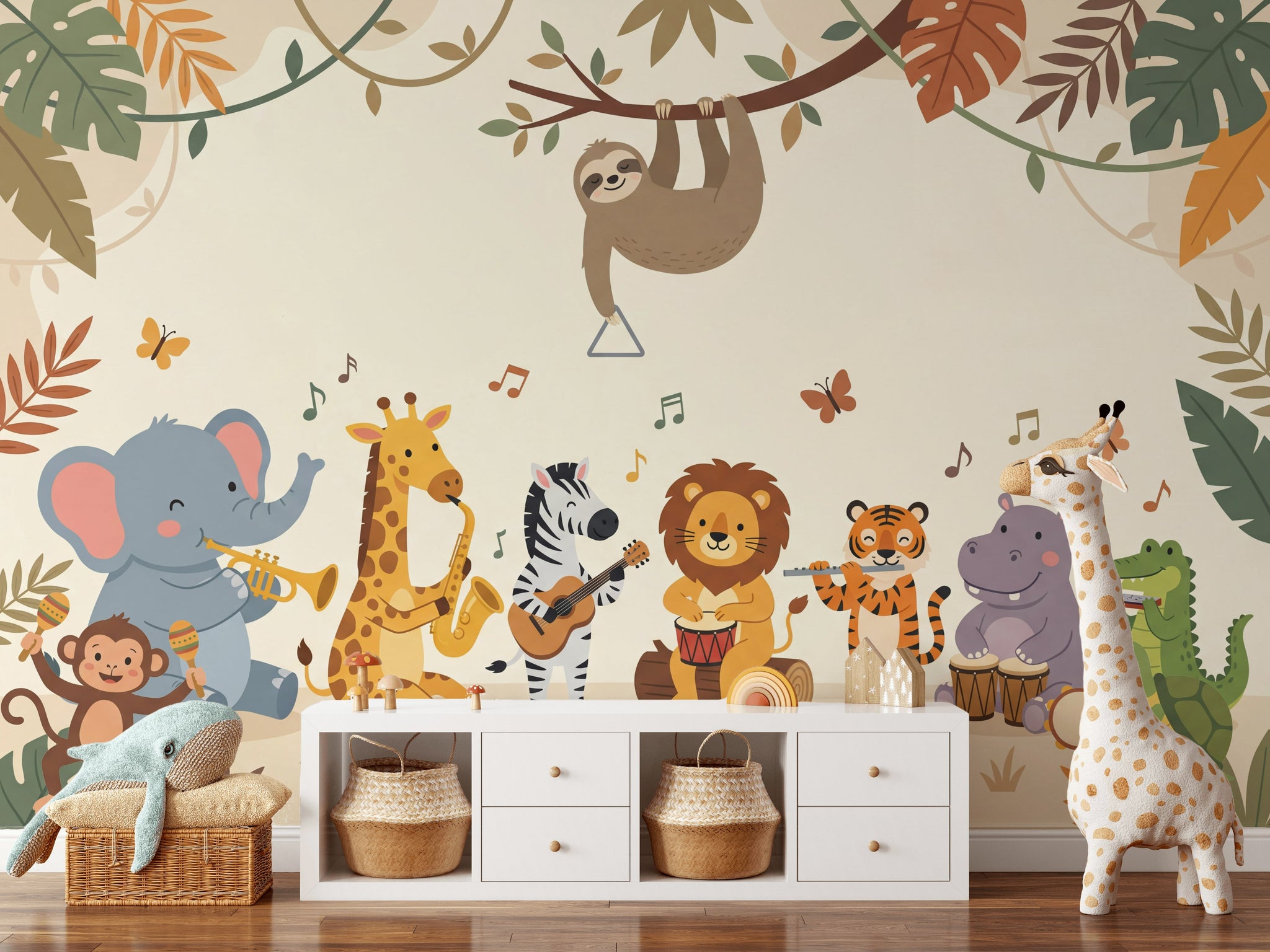 Müzik Çalan Safari Hayvanları Poster Duvar Kağıdı Bebek Odası