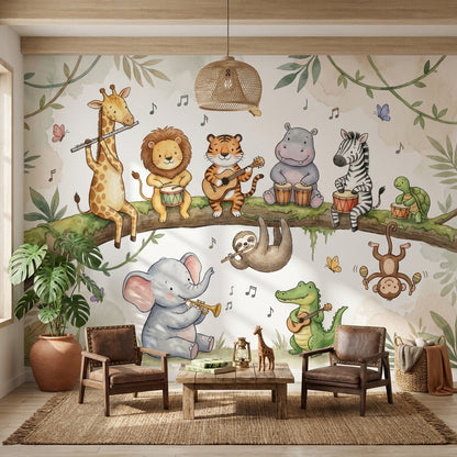 Müzik Yapan Safari Hayvanları Poster Duvar Kağıdı Çocuk Odası