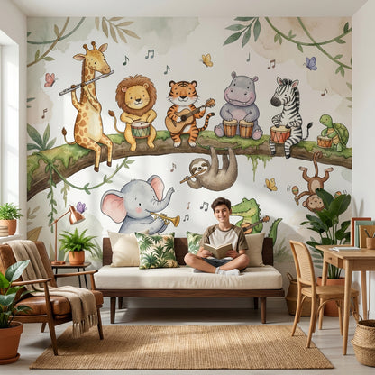 Müzik Yapan Safari Hayvanları Poster Duvar Kağıdı Çocuk Odası
