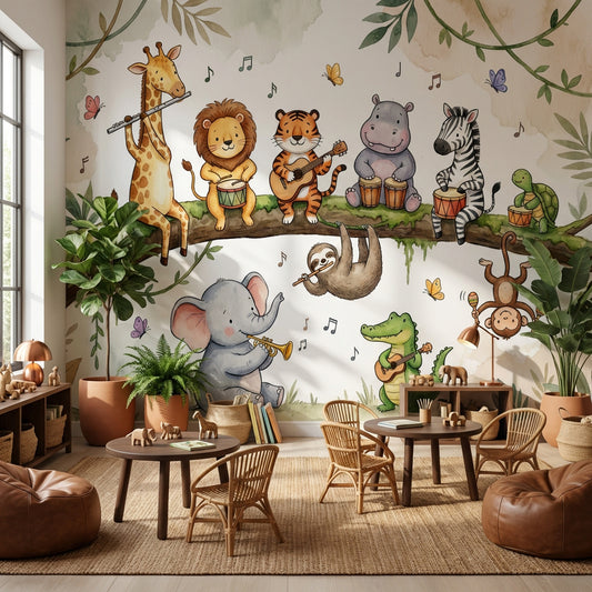 Müzik Yapan Safari Hayvanları Poster Duvar Kağıdı Çocuk Odası