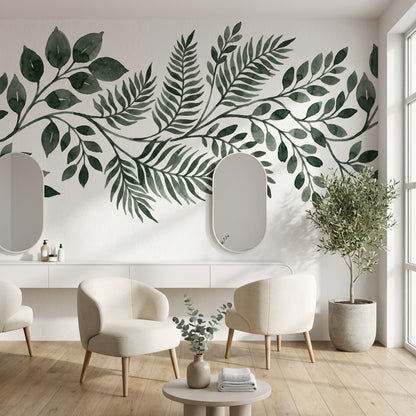 Botanik Yaprak Desenli Poster Duvar Kağıdı Yeşil Salon Duvarı