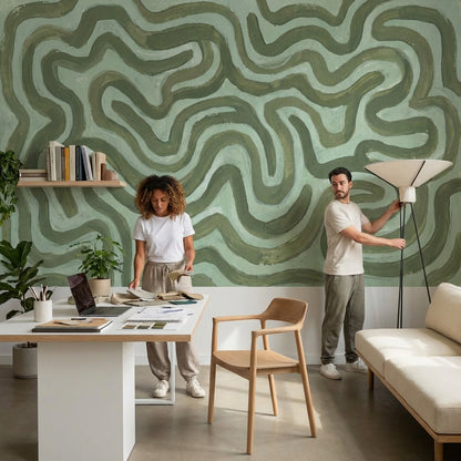 Soyut Dalgalı Poster Duvar Kağıdı Yeşil Modern Salon