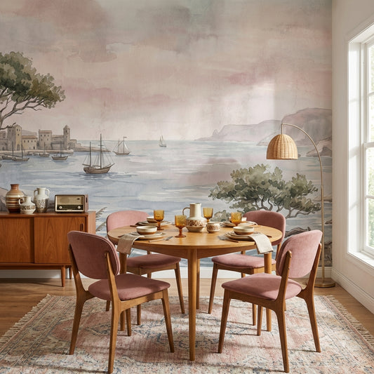 Sulu Boya Sahil Manzaralı Poster Duvar Kağıdı Pastel Salon