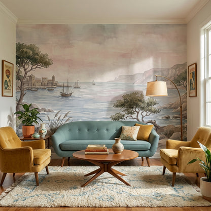 Sulu Boya Sahil Manzaralı Poster Duvar Kağıdı Pastel Salon