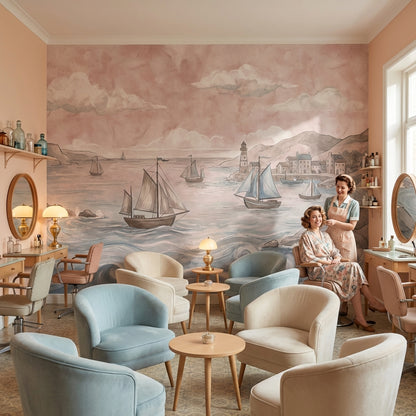 Yelkenli Deniz Manzaralı Poster Duvar Kağıdı Pastel Salon Dekoru