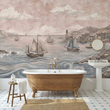 Yelkenli Deniz Manzaralı Poster Duvar Kağıdı Pastel Salon Dekoru