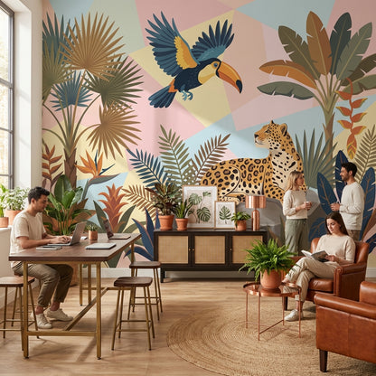 Tropikal Safari Hayvanlı Poster Duvar Kağıdı Renkli Salon Dekoru