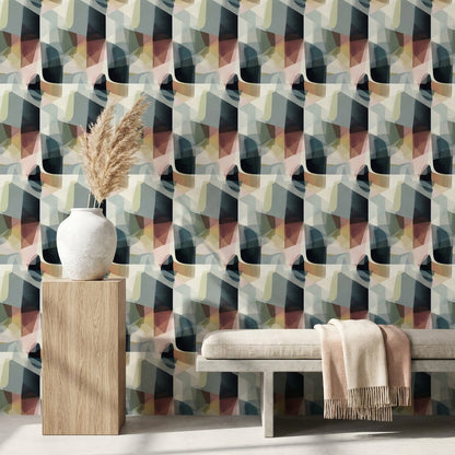 Geometrik Şekilli Duvar Kağıdı Pastel Renkli Modern Salon