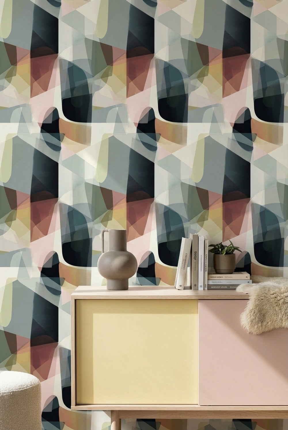 Geometrik Şekilli Duvar Kağıdı Pastel Renkli Modern Salon