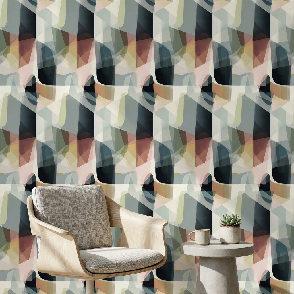 Geometrik Şekilli Duvar Kağıdı Pastel Renkli Modern Salon