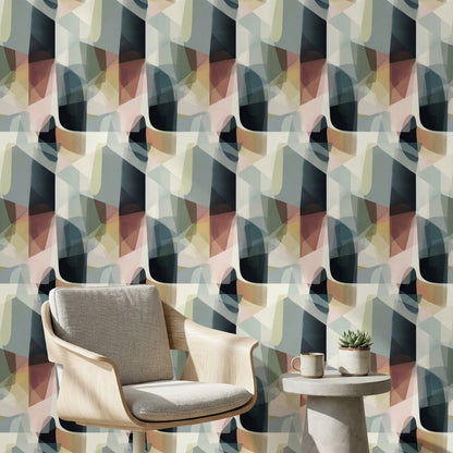 Geometrik Şekilli Duvar Kağıdı Pastel Renkli Modern Salon