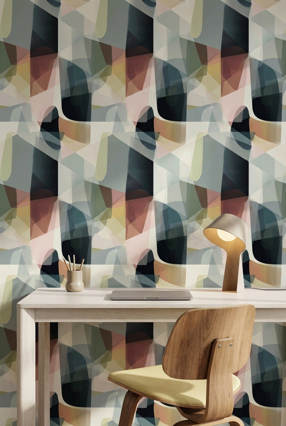 Geometrik Şekilli Duvar Kağıdı Pastel Renkli Modern Salon