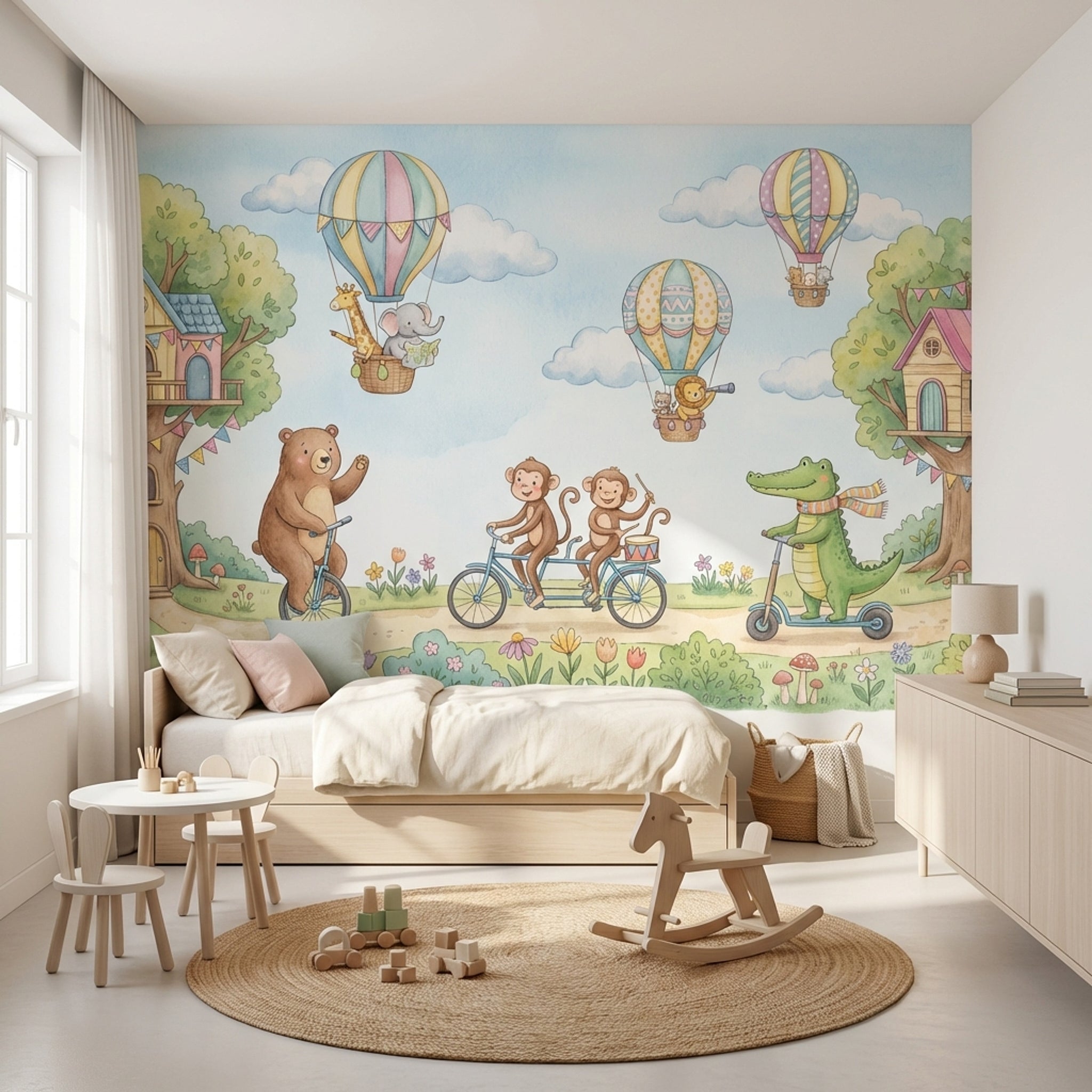 Balonlu Hayvanlar Poster Duvar Kağıdı Pastel Mavi Çocuk Odası