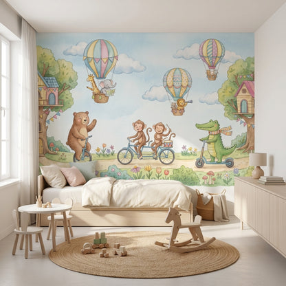 Balonlu Hayvanlar Poster Duvar Kağıdı Pastel Mavi Çocuk Odası