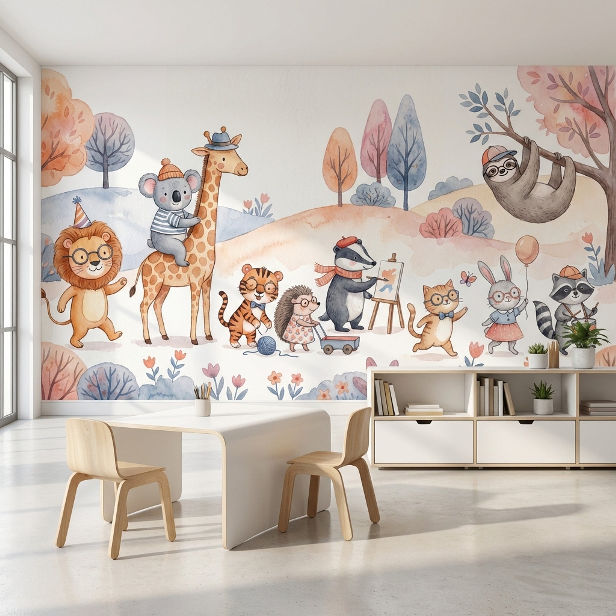 Sevimli Orman Hayvanları Poster Duvar Kağıdı Pastel Çocuk Odası