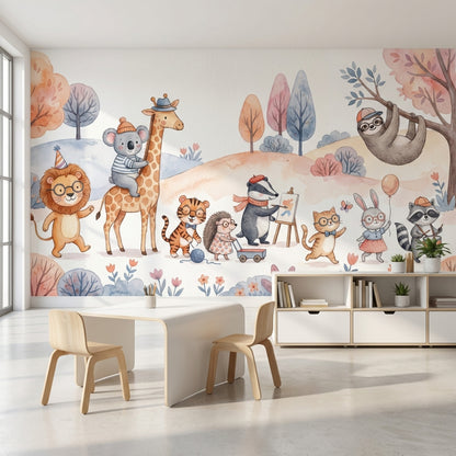Sevimli Orman Hayvanları Poster Duvar Kağıdı Pastel Çocuk Odası