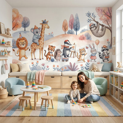 Sevimli Orman Hayvanları Poster Duvar Kağıdı Pastel Çocuk Odası