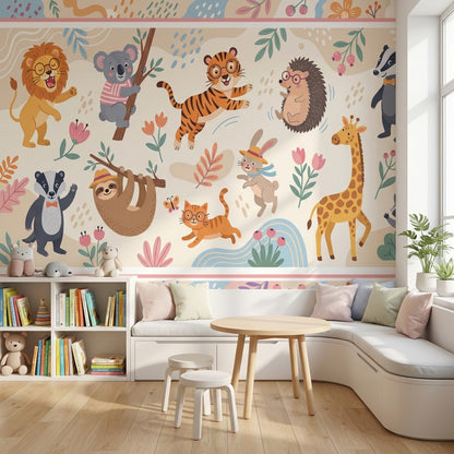 Sevimli Orman Hayvanlı Poster Duvar Kağıdı Pastel Çocuk Odası