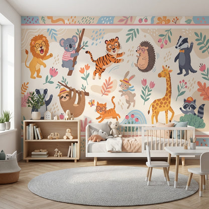 Sevimli Orman Hayvanlı Poster Duvar Kağıdı Pastel Çocuk Odası