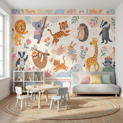 Sevimli Orman Hayvanlı Poster Duvar Kağıdı Pastel Çocuk Odası
