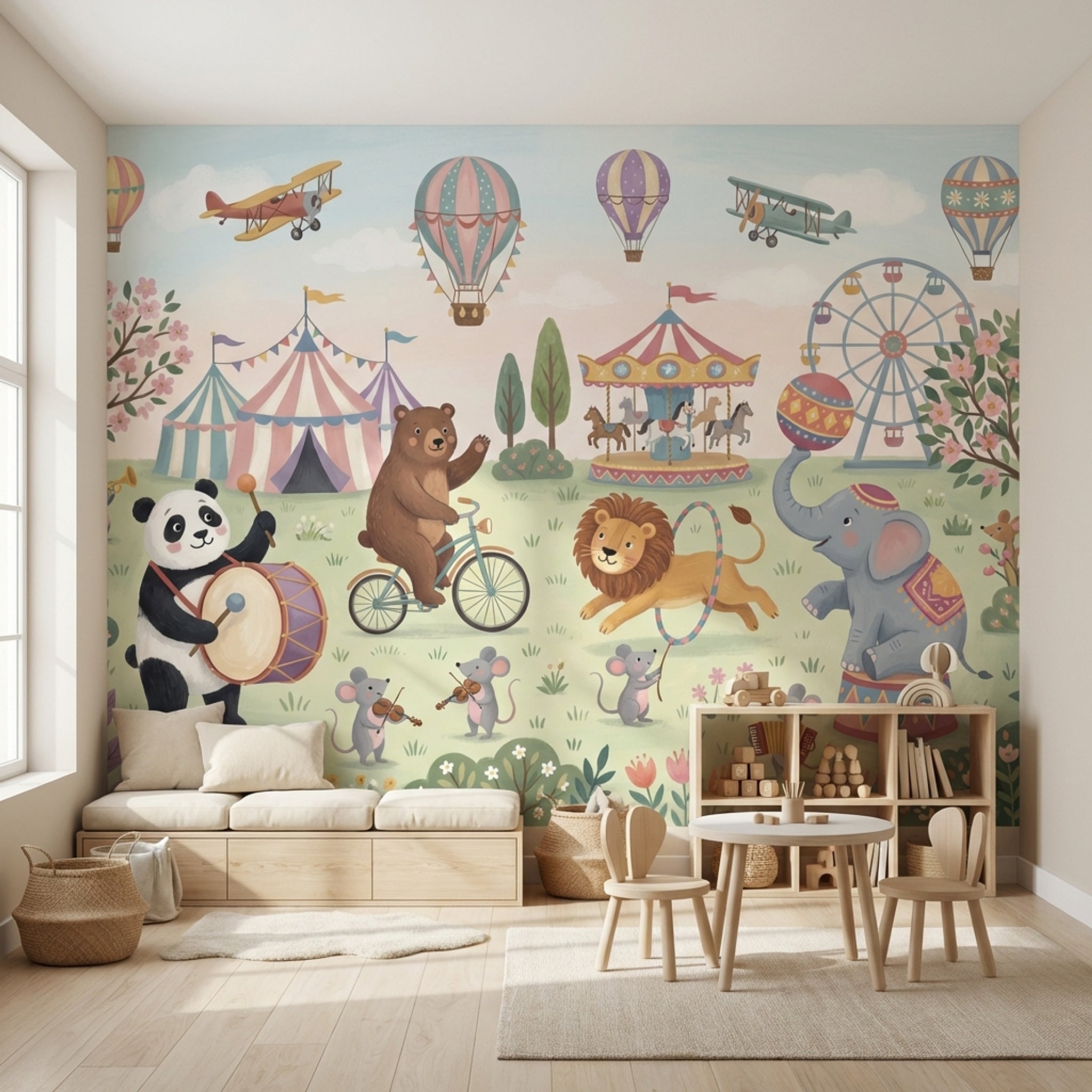 Sirk Hayvanları Poster Duvar Kağıdı Pastel Çocuk Odası