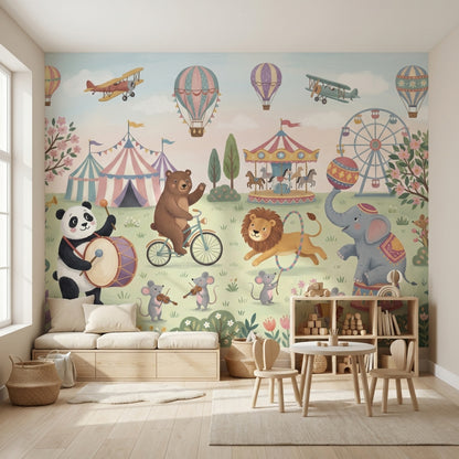 Sirk Hayvanları Poster Duvar Kağıdı Pastel Çocuk Odası